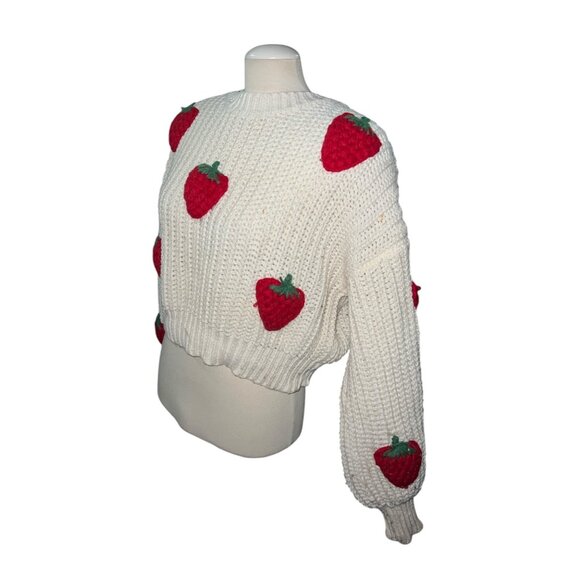 Strawberry Knit Patterned Sweater  Cropped Design  One Size fits Appx Small - XL - Picture 6 of 11
